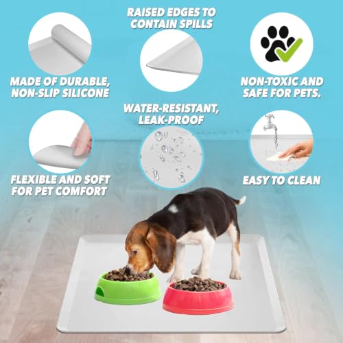 TidyFriend Pet Food Mat 30 x 23 Inches, Pet Tray for Food and Water, Dog Food Mats, Silicone Cat Food Mat, Non Slip Pet Food Mat, Dog Bowl Mat Waterproof, Pet Supplies (Soft Grey) | Raise Edge, Protect Floors & Carpets, Easy to Clean, Non Slip Silicon Cat