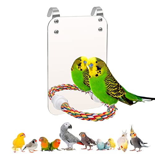 7‘’ Bird Mirror for Cage, Coolrunner Bird Parrot Mirror with Rope | for cockatiel conures, lovebirds, Parrot, canaries, and budgies - size: 7''