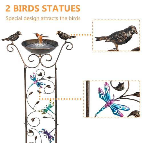 BAYN 43.5 Inch Metal Bird Bath Bowl with Garden Trellis Outdoor | Easy Install, Garden Birdbath and Plants Trellis 2 in 1, Decorative with Dragonfly, Functional Decor for Yard Patio Lawn - style: Dragonfly
