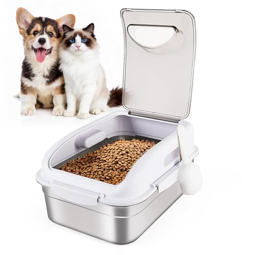 ALL FOR PAWS Stainless Steel Pet Food Storage Container with Airtight Lid & Scoop, 304 Stainless Metal Storage Bin for Small Dog Food&Treats, Cat Food, Bird Seed, Up to 11 Lbs,Keep Fresh,Easy to Clean
