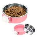 Crate Dog Bowl, Removable Stainless Steel Pet Cage Hanging Anti-Overturn Food Water Feeder Cage Cup (Round, Pink, 25.3oz), Intended for Puppies/Cat/Rabbit/Bird - color: Pink, size: 6.4"(25.3oz)
