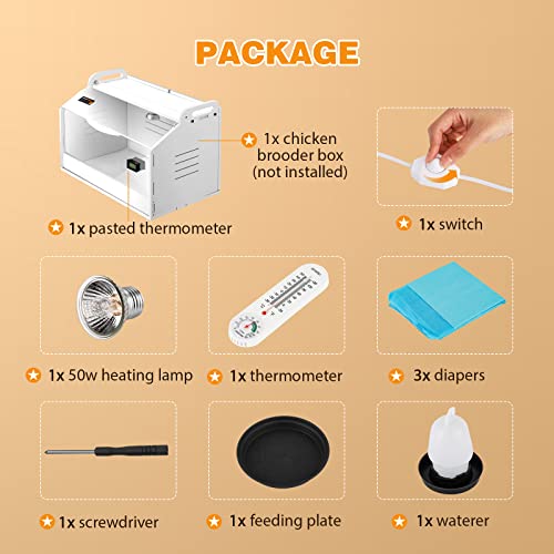 Chicken Brooder Box for Chicks with Heating Lamp Up to 10 Chicks | Quail Brooder with Heating Lamp, 2 Mode Thermometers Warms Up to 10 Chicks for Duckling Parrot Lizard