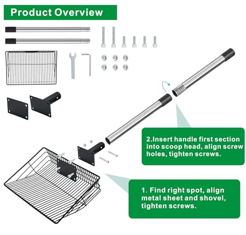 11.61" Chicken Poop Scooper & Rake 2-in-1+ 9.84" Pooper Scoopers, 25" to 67" Large Metal Litter Scoop with Adjustable Stainless Steel Handle for Farm Sifting Coops Cleaning Chicken Litter Pet Waste - size: 2-pack(11.81 inches + 9.84 inches)