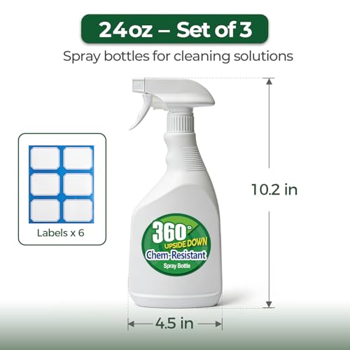 T4U Spray Bottles for Cleaning 24 oz 3 Pack, Heavy Duty Sprayers | Chemical-resistant empty bottles with mist or stream nozzle for plants, household cleaning, auto care and garden use - size: 24 OZ, 3 Pack