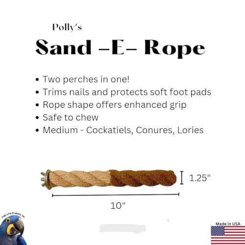 Polly's Sand-E-Rope Safety Bird Perch Toy-Trims Nails & Beak-Promotes Healthy Feet-Safe Non-Toxic-Bird Supplies for Bird Cages (Brown, Medium) - color: Brown, size: Medium