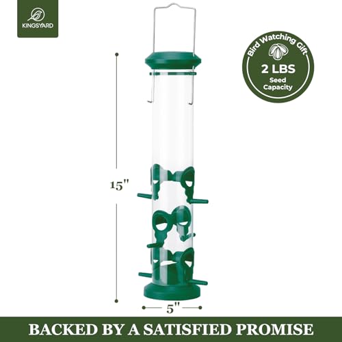 Kingsyard 2 Pack Tube Bird Feeders for Outdoors Hanging, Premium Hard Plastic Bird Feeder with 6 Feeding Ports, Weatherproof & Steel Hanger, Attracting for Wild Birds (Green) - color: Green