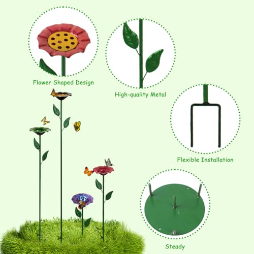 dreamysoul 4 Pack Bee Watering Station, Bee Waterer for Honey Bee & Butterfly, Metal Bee Bath with Flower Design for Garden Yard - color: Colorful-e