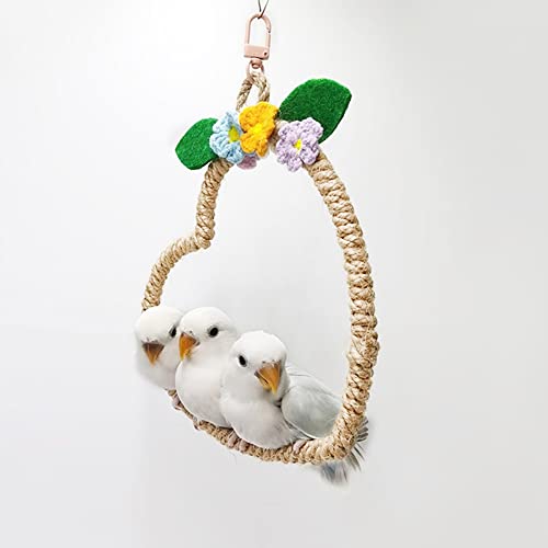 La La Pet® Bird Rope Swing with Hanging Hook Bird Rope Perch Bird Swing Perch Bird Perch Stand Bird Cage Toy for Parrot Budgie Parakeet Cockatiel Cockatoo Conure Heart - color: Heart