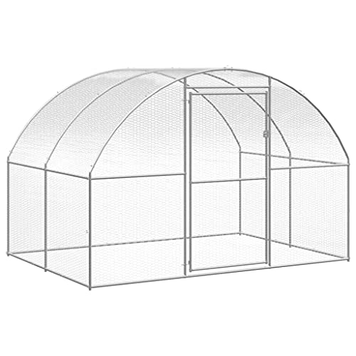Walk-in Metal Chicken Coop, 9.8 x 9.8 x 6.6 FT Large Outdoor Poultry Cage and Run Pen with Protective Shade Cover, Galvanized Steel Hen House for Backyard Garden - color: Silver-J