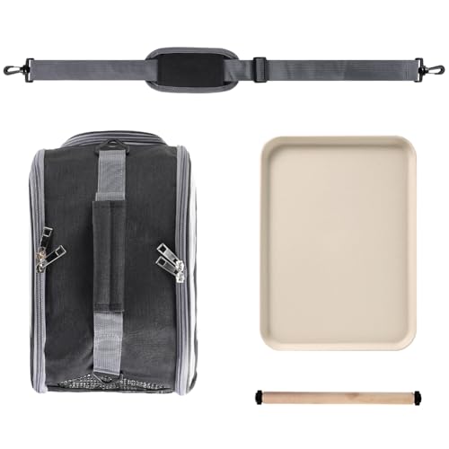 Small Bird Travel Carrier Cage Portable Bird Parrot Parakeet Cockatiel Travel Carrier Bag Lightweight Birds Backpack with Standing Perch and Stainless Tray for Vet Visit Side Access Window - color: black