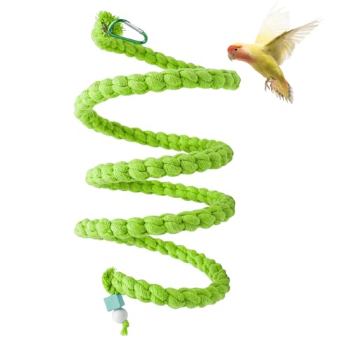 Spiral Rope Perch & Swing - Bird Cage Stand Pole Accessory - Climbing Toy for Parakeets, Budgies, Lovebirds & Cockatiels - color: Green, size: 78.7 inches