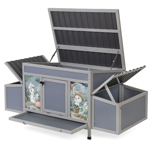COZIWOW Chicken Coop with Nesting Boxes & Perches 59'' Large Poultry Hutch | 4 Openable Doors, Fresh Air Ventilation, Weatherproof Wooden Hen House with Pull-Out Tray, Cage for Chickens, Ducks & Rabbits