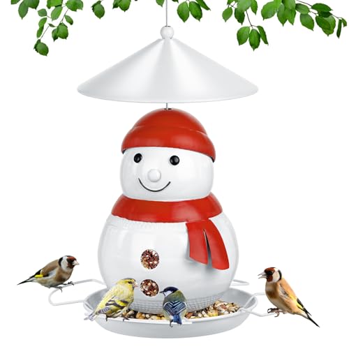 Bird Feeder for Outdoor, Metal Wild Birdfeeder with Squirrel Proof Baffle | Heavy Duty, 3LB Large Capacity, 4 Perches, Cute Snowman Shaped, For Garden Yard Outside Decoration - color: Snowman, 3 lbs