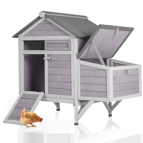 GUTINNEEN Chicken Coop Outdoor Weatherproof Duck House with Nesting Box, Perches, Metal Tray for 2-4 Chickens, Ducks, 40.94" L x 27.37" W x 38.55" H - color: (Grey)
