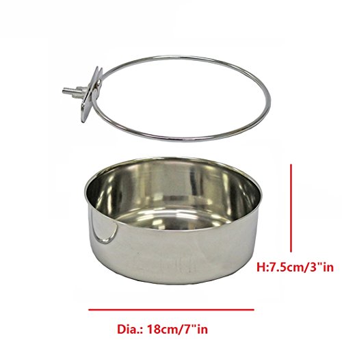 Pet Dog Stainless Steel Coop Cups with Clamp Holder - Detached Dog Cat Cage Kennel Hanging Bowl,Metal Food Water Feeder for Small Animal Ferret Rabbit (XL) - size: XL