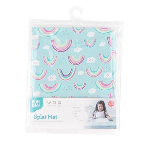 Bumkins Baby Splat Mat - Under High Chair Mess Mat for Kids, Waterproof Reusable Fabric, Arts & Crafts, Playtime, 42inx42in, Rainbow Blue - color: B4 Rainbows