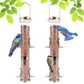 Metal Bird Feeder Tube Hanging Wild Bird Seed Feeder Aluminum Six Port Bird Feeders,1.4 mm Extra Thick Solid Tube Transparent with Steel Hanger Great for Attracting Birds (Bronze 2PK) - color: Bronze 2PK