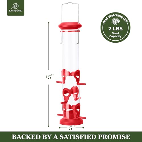 Kingsyard 2 Pack Tube Bird Feeders for Outdoors Hanging, Premium Hard Plastic Bird Feeder with 6 Feeding Ports, Weatherproof & Steel Hanger, Attracting for Wild Birds (Red) - color: Red