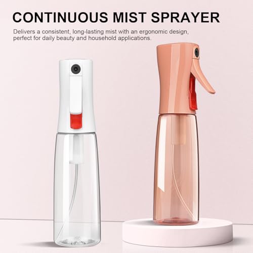 Continuous Spray Bottle for Hair, Ultra Fine Mist Sprayer, 2 Pack | Long-Lasting Mist, Gentle Mister, Trigger Lock, for Hairstyling, Barbers, Salons, Cleaning Solutions, Planting, 2pk 6.1 Oz