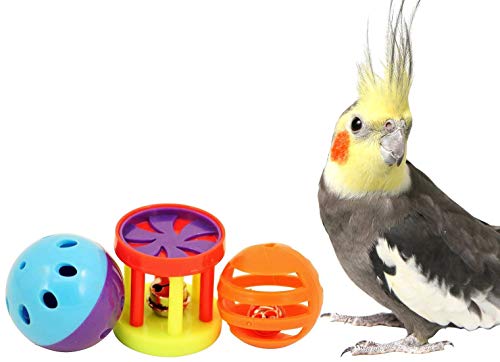 Bonka 1195 1.5" Plastic Bird Toy Pack for Small Medium Birds | Three interactive rattling foot toys with rolling and wobbling action for active bird play - size: Pack (1)