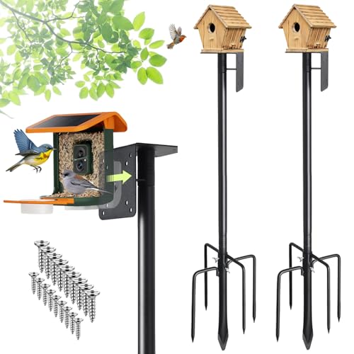 2 Pack Bird House Pole, 102 inch Heavy Duty Bird Feeder Pole for Outdoors | 1 inch Adjustable Tall Bird Feeder Stand for Backyard Garden Wild Bird Watching, Metal Mounting Post Kit with 5 Prongs Base - size: 102" (2 Pack)