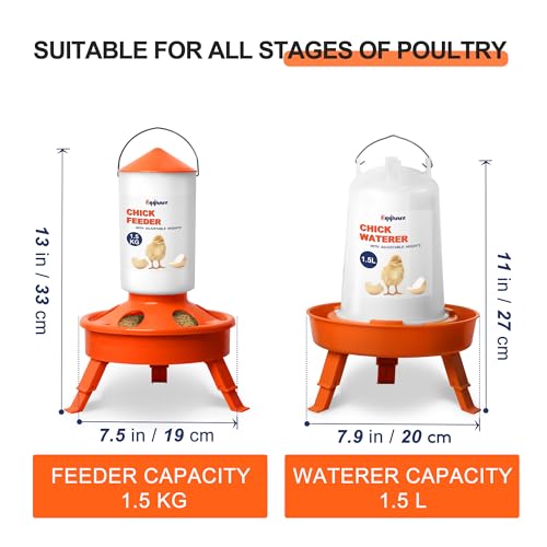 Eggluuz Chick Feeder and Waterer Kit, Top Fill 1.5kg Chick Feeder and 1.5L Chick Waterer with 3 Adjustable Heights