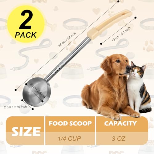 2 Pcs Dog Food Scoop 1/3 Cup Stainless Steel Dog Food Measuring Cups Long Handled Scoop for Dogs Cats Birds and Rabbits Food(1/3 CUP) - size: 1/3 CUP