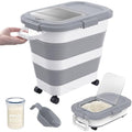 HOYTAMDA 25-35Lbs Rice Container,Collapsible Food Storage Container Wheels | Rice Storage Container with Airtight Locking Lid,Handle,Small Bin &Scoop,Rice Dispenser for Flour Sugar Cereal Grain Dog Cat - color: Grey/25-35lbs