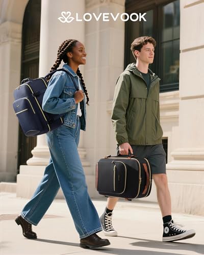 LOVEVOOK 56L Travel Backpack for Women & Men, Airline Approved Carry On Luggage with 3 Packing Cubes, TSA Overnight Bags, Waterproof Personal Item Bag, Weekender Essentials Backpacks fits 17" Laptop - color: 1 Black-brown, size: 56L-4Pcs