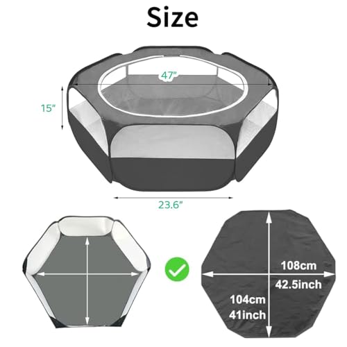 Amakunft 2 in 1 Small Animals Playpen with Pad Mat Rabbit Pop Up playpen Tent Portable Chick Brooder Box Indoor for Guinea Pig/Ferret/Chinchilla/Bearded Dragon/Kitten - color: Black with Pee Pad