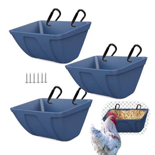 mozoba Hanging Chicken Feeder Trough for Goat Sheep Deer Poultry Duck Chicken Fence Feeder Livestock Feeding Container Goats Supplies Feeders Waterer Bucket (Dark Blue) - color: Dark Blue