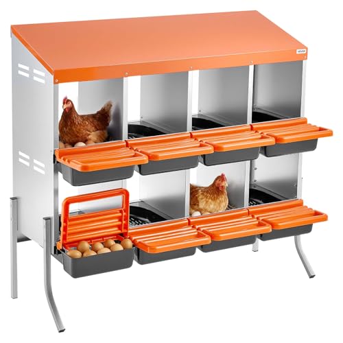 VEVOR Chicken Nesting Boxes, 8 Compartments, with Support Legs, Easy Egg Collection, Galvanized Steel and High-Strength Plastic, Roll Away Nesting Boxes for Chickens and Hens Laying Eggs, Orange - size: 41.7"L x 20.7"W x 39.0"H