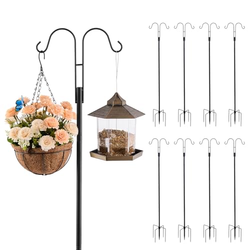 VEVOR Double Shepherds Hooks for Outdoor, 8 Pack 60 Inch Heavy Duty Bird Feeder Pole, 3/4 Inch Thick Garden Hooks for Hanging Hummingbird Feeder, Plant Baskets, Solar Light Lanterns,Wind Chimes