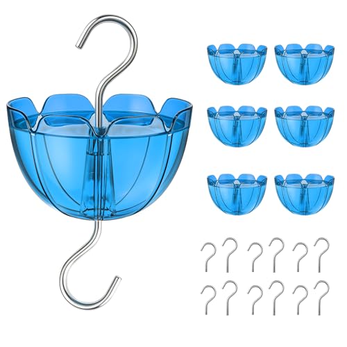 Ant Moat for Hummingbird Feeders, 6 Pack 4OZ Blue | Heavy Duty Metal Hooks with Water Level Window, Bright Flower Design for Outdoor Hanging Bird Feeders - color: Light Blue