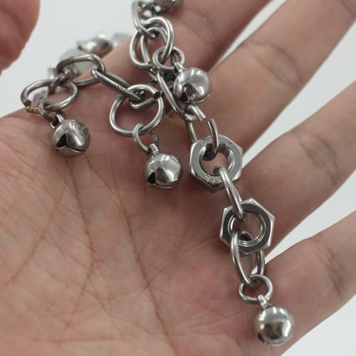 Fosrion Stainless Steel Parrot Chew Toy with Bell, 10.6" Durable Metal Bird Toy for Macaws, Cockatiels, Budgies - Cage Hanging Chew Chain (Bell&Nut) - color: Bell&Nut