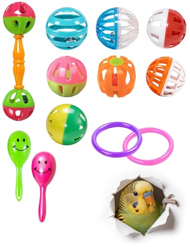 12-Pack Bird Bell Ball Chew Toys, Non-Toxic PP, Cage Enrichment | Relieve Boredom and Stress Behaviors Like Feather Plucking