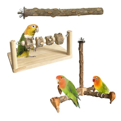 3ps Rotating Bird Perches Made of Wood with 1ps Chewable Perch, and 1ps Standing Pole Bird Perchs Stand Toy, Bird Stand Toy 360° Rotatable Parrot Exercise Standing Perch for Parakeets, Budgies D - color: D