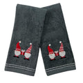 Christmas Gnomes Towel Set: Grey Hand Towels with Red White Embroidery Jolly Nordic Gnome - color: Gnome Friends