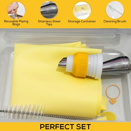 Deviled Egg Piping Tool – Reusable Piping Bag and Tips Set, 9 Piece Silicone Piping Bag Decorator & Filler Kit for Perfect Party Appetizers (Yolk Yellow)