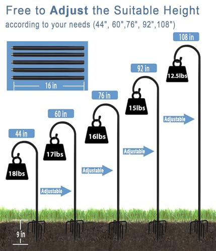 108 inch Outdoor Shepherd Hook with 7 Prong Base (1 Pack), Adjustable Heavy Duty Garden Hanging Stake for Bird Feeder Solar Light Plant Hanger Wedding Decor, Matte Black - size: 108IN-1PACK