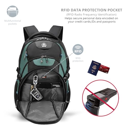 Swissdigital Design Laptop Backpack with USB Charging Port, Travel Backpack Fits 15.6 inches Computer, 31L College School Backpack for Men, Lake Green/Black | SD803-27 - color: Lake Green/Black