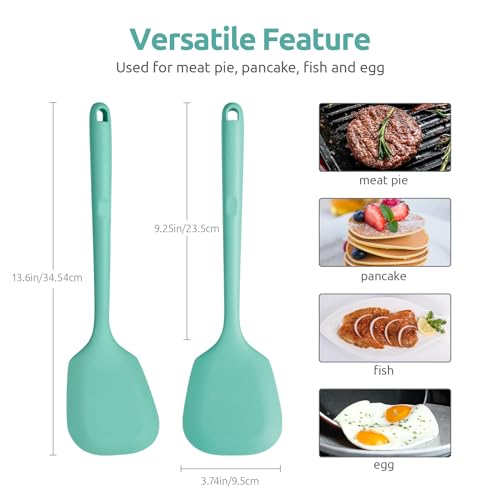 U-Taste 600ºF Heat Resistant Solid and Slotted Turner for Egg, Pancake and 13 inch Large Non-Stick Silicone Soup Ladle (Set of 3, Aqua Sky)
