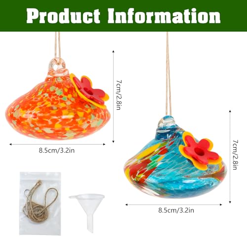 2 Pcs Blown Glass Hummingbird Feeder for Outdoors Hanging, Ant & Bee Resistant Window Bird FeederHandmade Garden Decor Gift for Women - Small Round Glass Feeders Bundle (Droplet B2) - color: Droplet B2