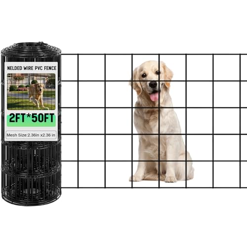 Gisafai 16 Gauge Galvanized Welded Wire Fence 2 ft x 50 ft PVC Coated Hardware Cloth, 2.36" x 2.36" Mesh, Heavy Duty Garden Fencing Roll for Yard Chicken Dog, Deer Cattle & Animal Protection(Black) - color: Black, size: 2 ft X 50 ft