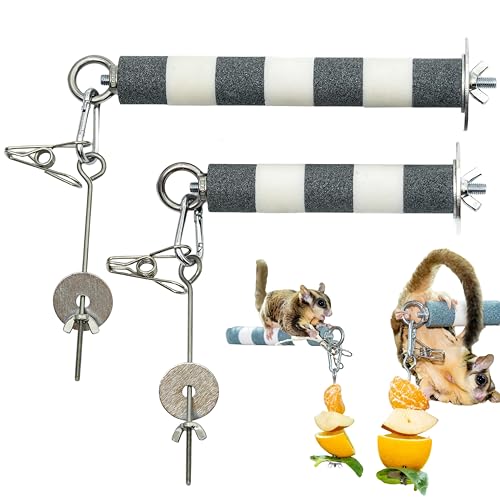 SMOLKITH 2-Pack Bird Perch with Fruit Vegetable Holder, Textured Nail Trimming Stand for Sugar Gliders, Parrots & Cockatiels, 304 Stainless Steel Foraging Skewer, 17cm & 21cm (Gray) - color: Gray