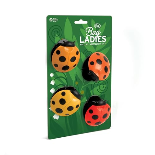 Genuine Fred BAG LADIES, Ladybug Bag Clips, Set of 4, Cute and Durable Food Storage Clips, Keeps Food Fresh, Fun Kitchen Accessories and Great Gift for Ladybug Lovers - style: LADIES
