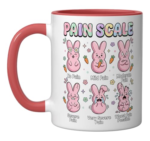 Funny Nursing Bunny Eggs Medical Pain Scale Easter Nurse Ceramic Mug, Red/White - color: Red/White