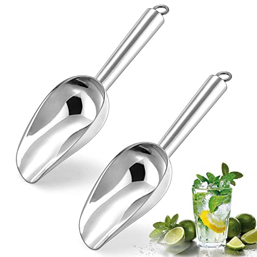 Herogo 3oz Mini ice Scoop Set of 2, Small Stainless Steel Scooper for Candy/Flour/Bean/Pet Food/ Ice Cube, Metal Utility Scoops for Kitchen Bar Party Wedding, Dishwasher Safe & Heavy Duty - color: Silver