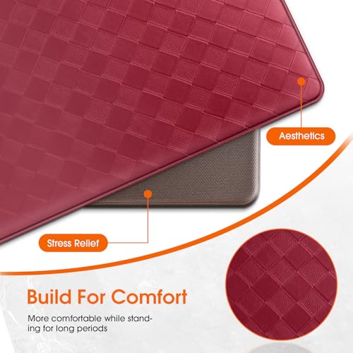 TranquilRelax 2-Piece Kitchen Mats, Cushioned Non-Slip Floor Mats, Burgundy | Kitchen mats for floor, water-resistant anti fatigue mats for kitchen floor,laundry & entryway, 17.3 x 30 and 17.3 x 47 in - color: Burgundy, size: 2-Piece | 30"+47" | Standard