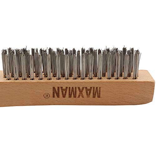 MAXMAN Wire Brush, Heavy Duty Stainless Steel Wire Brushes for Cleaning Rust, Grill Brush, Steel Brush for Paint Removal, Welding, Stiff Bristle Metal Brush with 10" Long Beech Handle, Large, 2Pcs - style: 2Pcs Stainless Steel Brushes